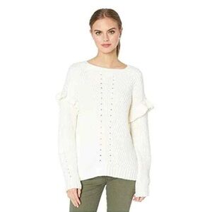Kensie Punk Yarn Ruffle Sweater Cream White S
